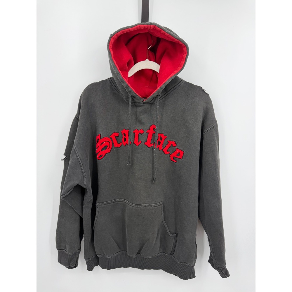 Scarface Hoodie Mens Large Black Red Embroidered Distressed Movie Promo Pullover
